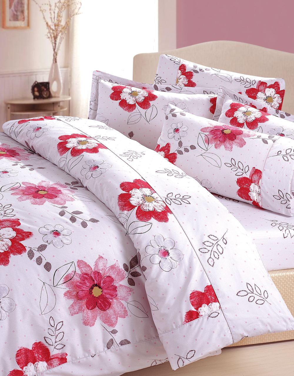 被套-白底手繪大紅花