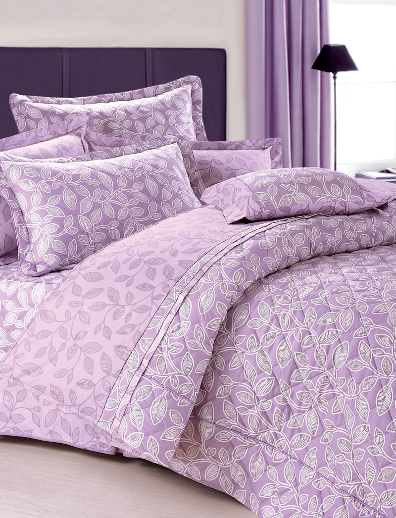 靠枕-紫底白葉子