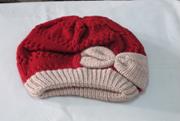 雙層針織毛線帽-暗紅色