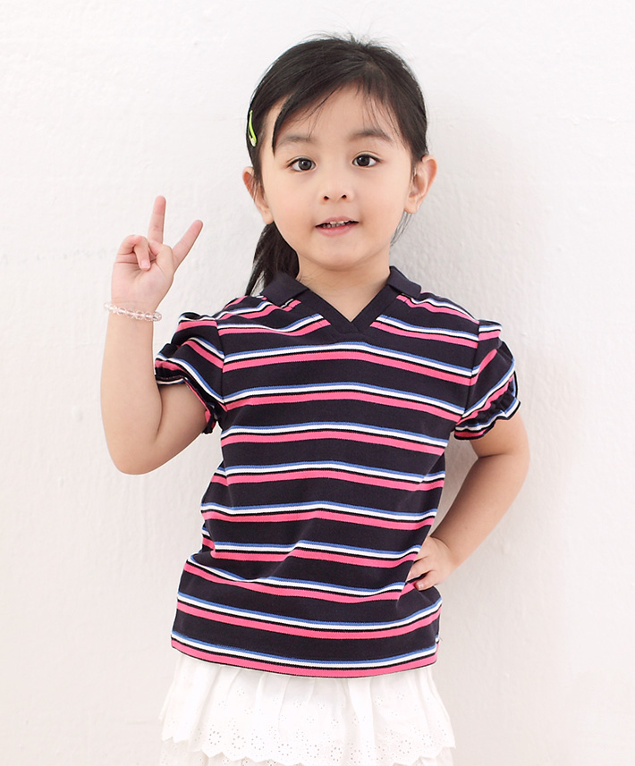 V領條紋POLO衫