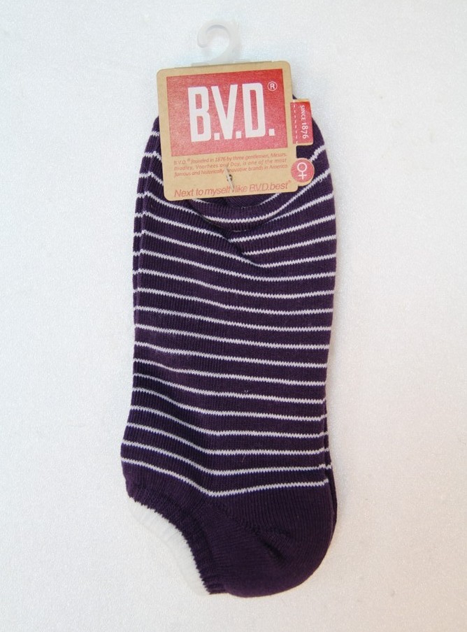 BVD條紋毛巾底女踝襪