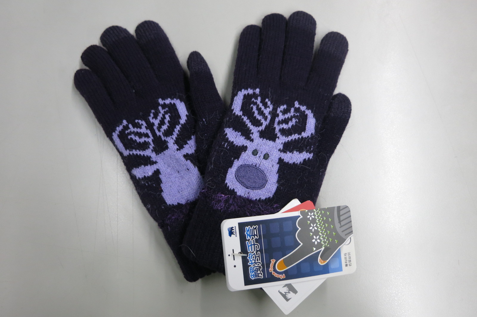 女士俏麋鹿刺繡觸控雙層手套