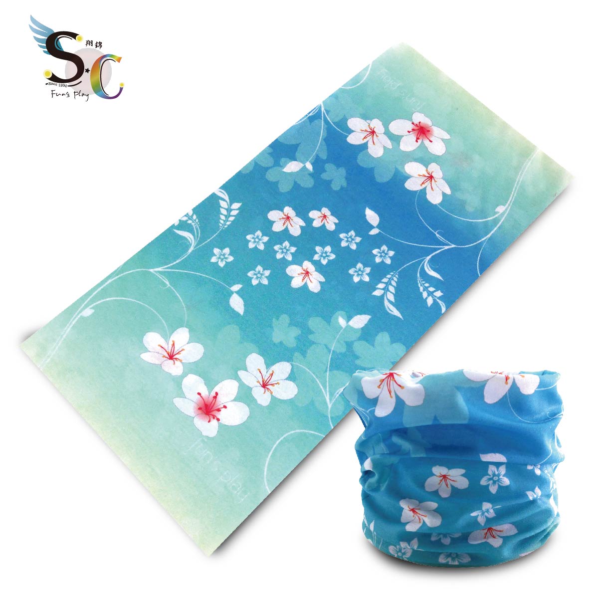 藍綠油桐花魔術頭巾
