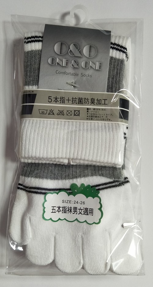 吸濕排汗細針條紋五趾棉襪