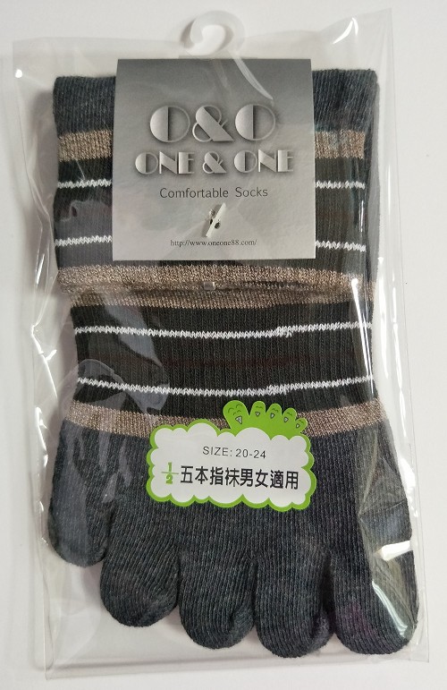 吸濕排汗細針條紋五趾棉襪
