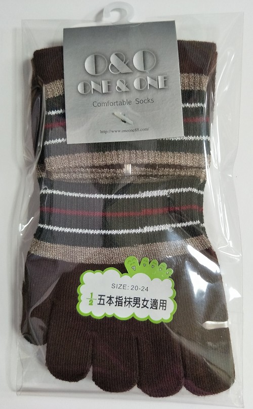 吸濕排汗細針條紋五趾棉襪