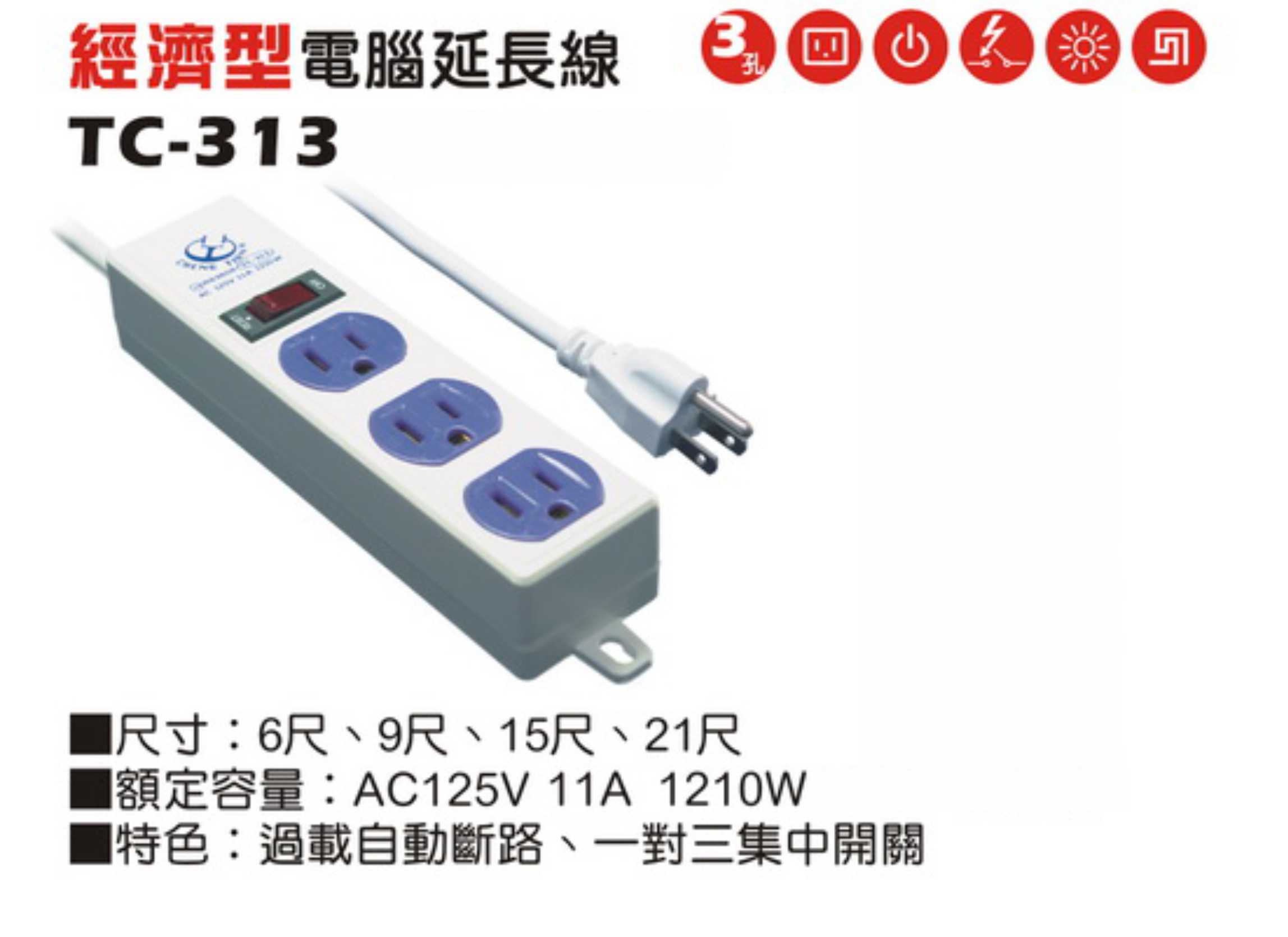 2極接地型125V轉接電源線組