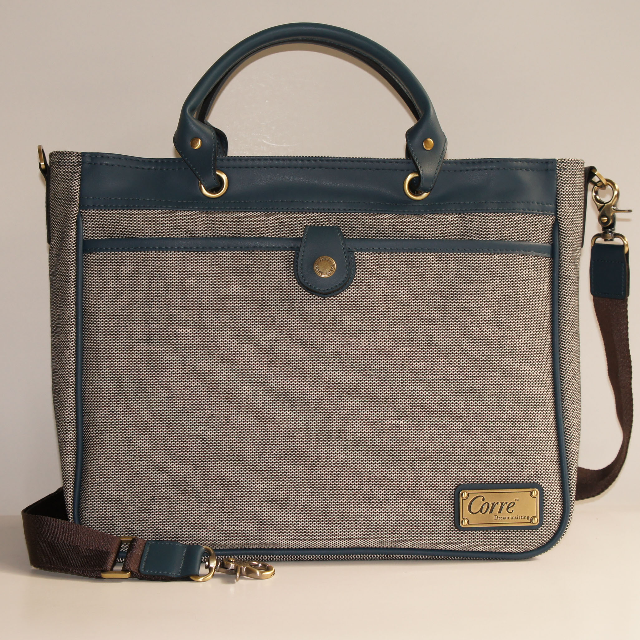 亞麻手提斜背兩用包