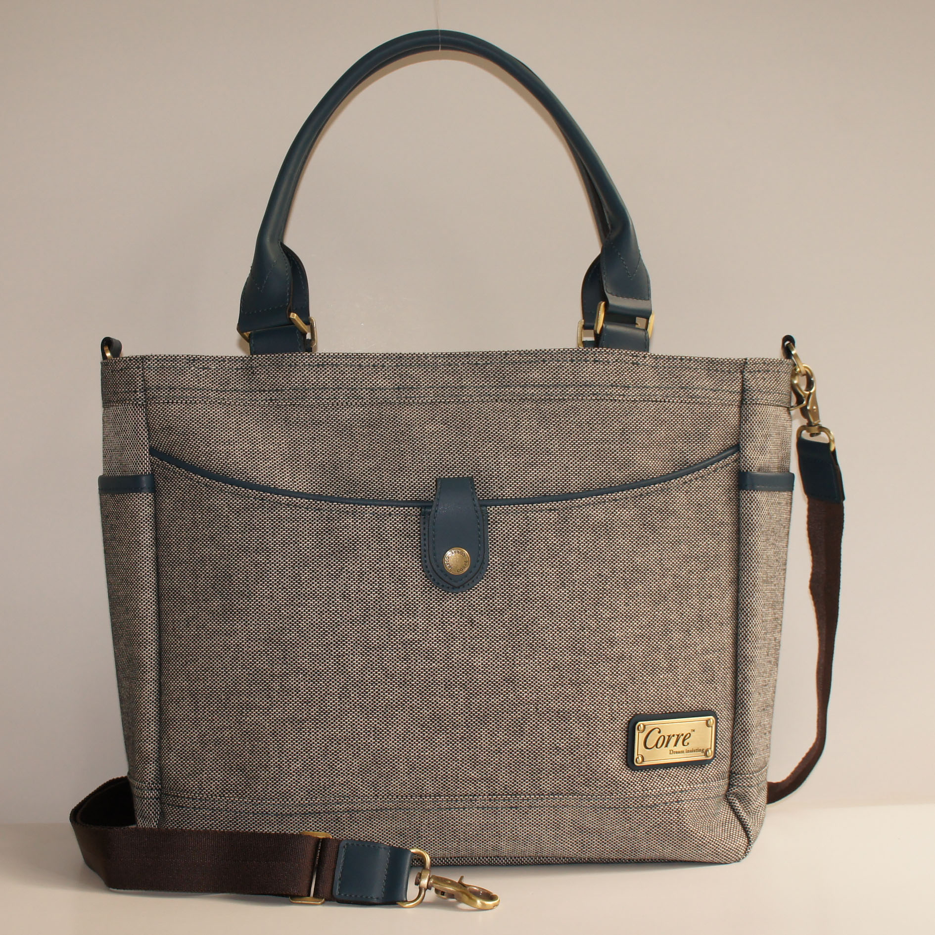 亞麻手提斜背兩用包