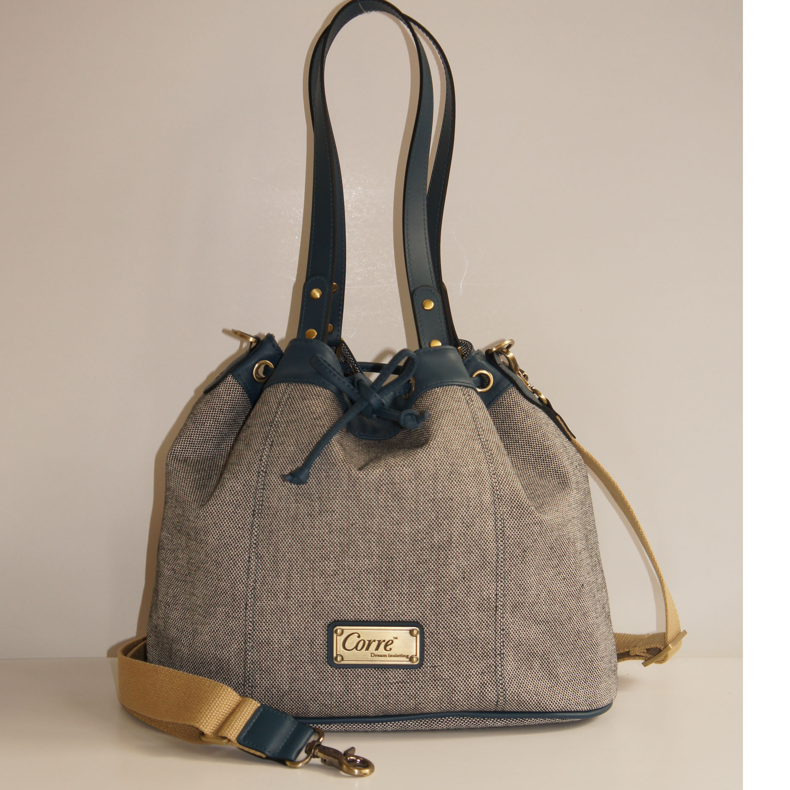 亞麻側背水桶包