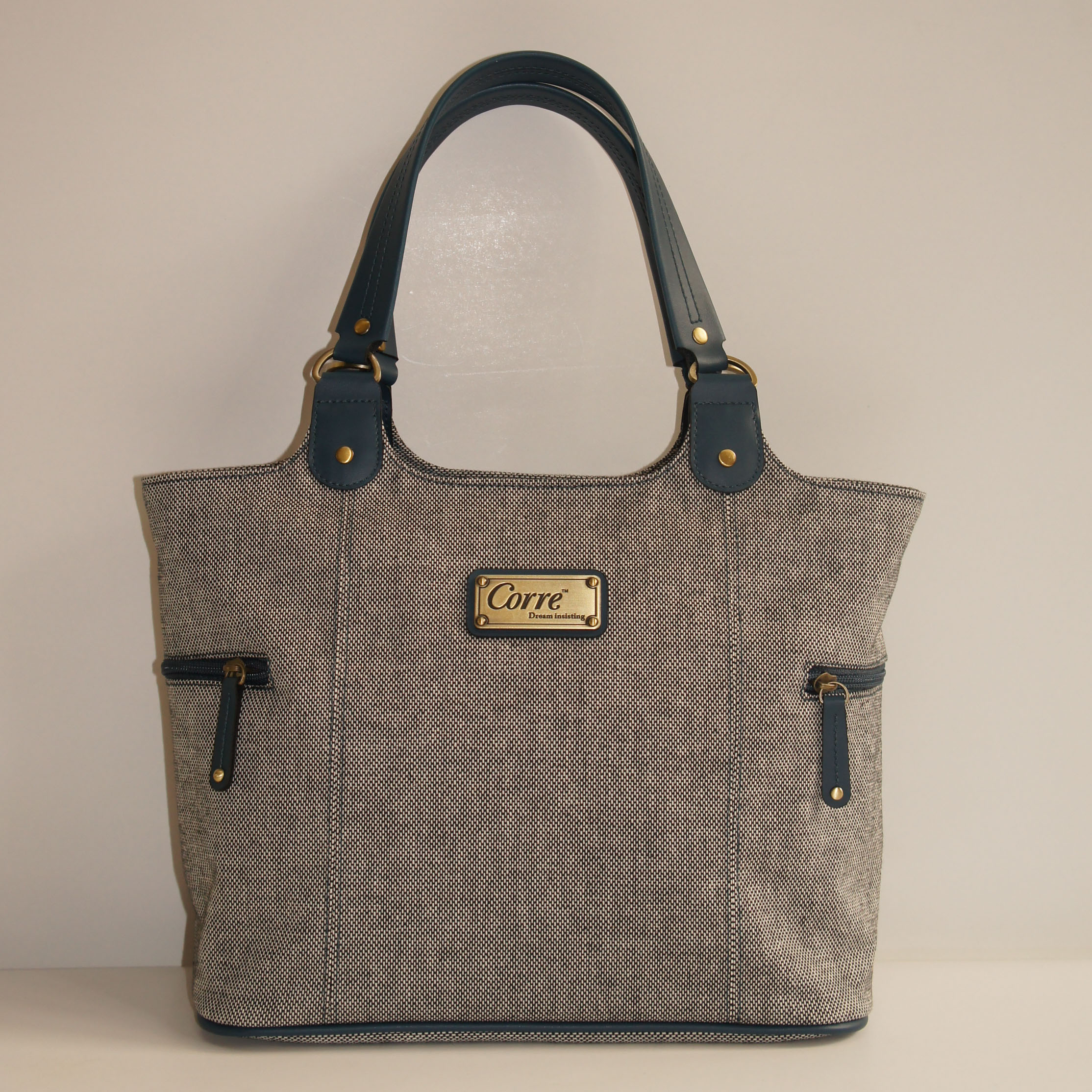 亞麻手提側肩包 