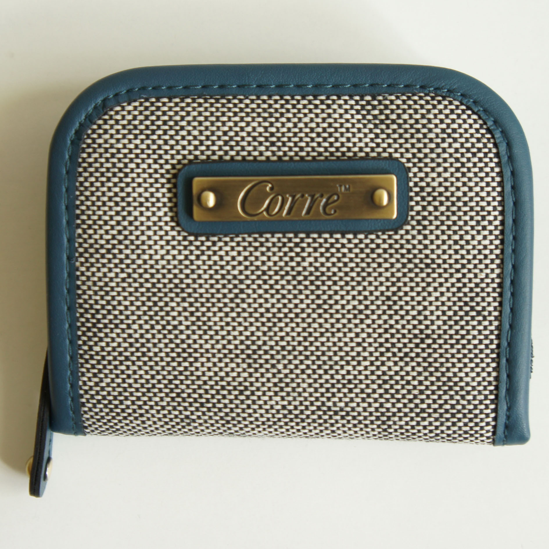 亞麻ㄇ型拉鍊短夾