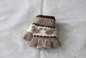 針織童半指手套-可可