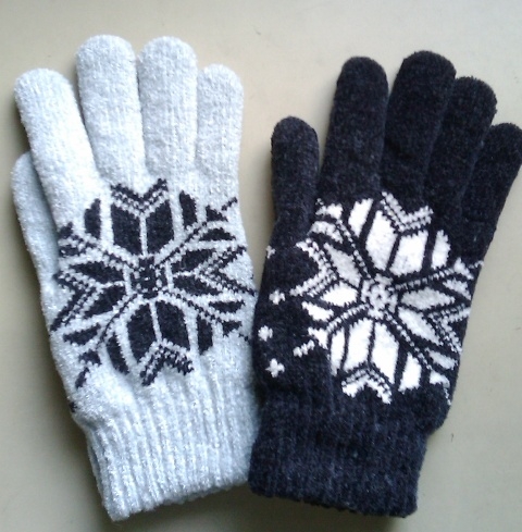 絨大人雪花雙層手套-黑
