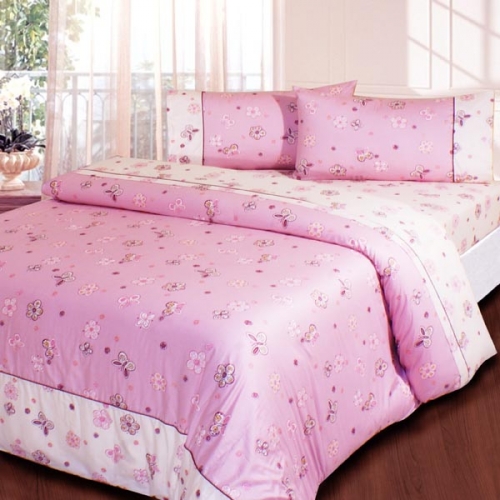 蝴蝶大花床單5x6.2尺-粉