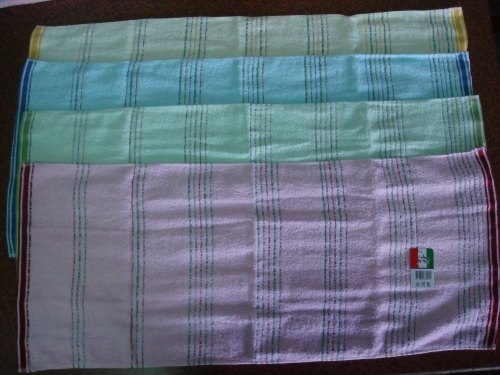 毛巾 色紗橫條六線-綠