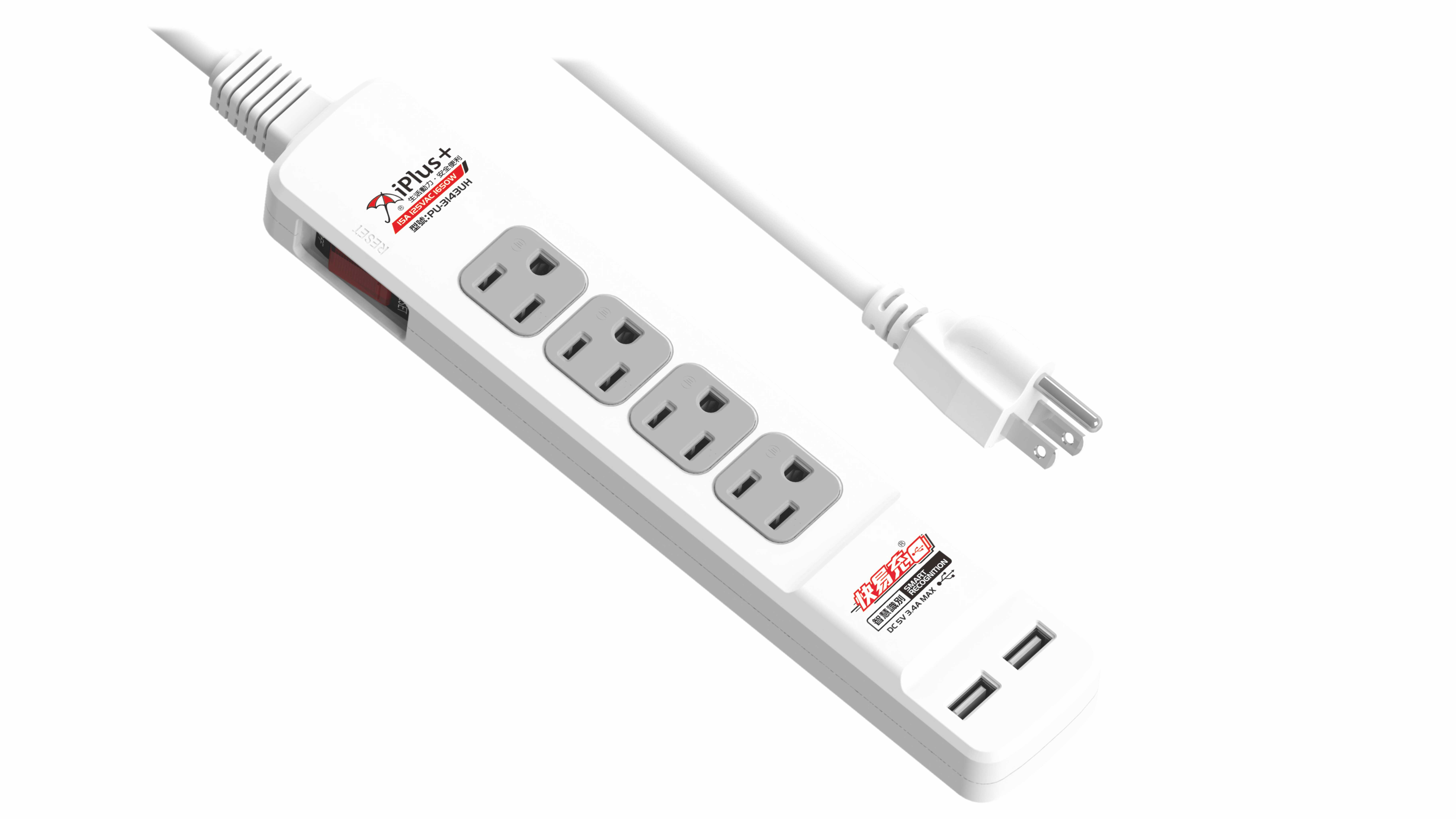 接地型轉接電源線組(附加USB充電座)