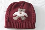 針織童帽-暗紅色/卡其