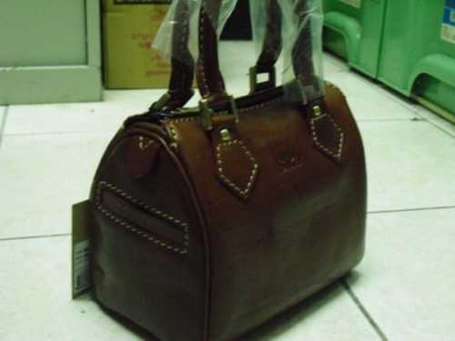 Sika素面深咖啡色短把手手提包(小)