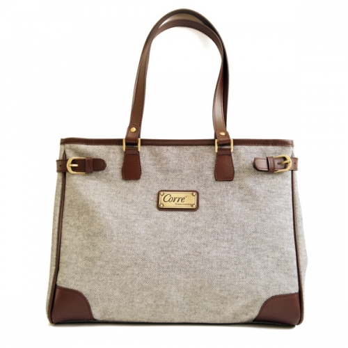 亞麻雙袋釦肩背包