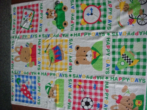 浴巾方格熊-粉桔