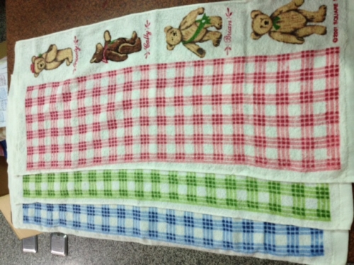 格子四隻熊毛巾-藍