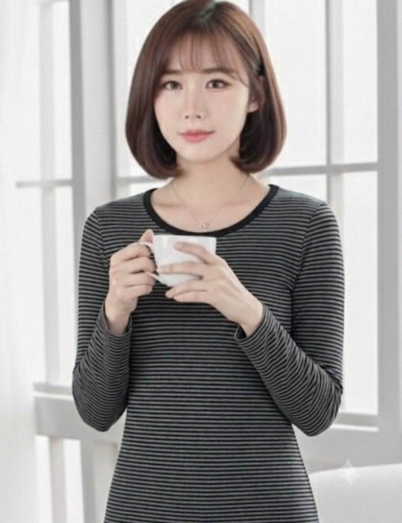 女黑灰條發熱衣