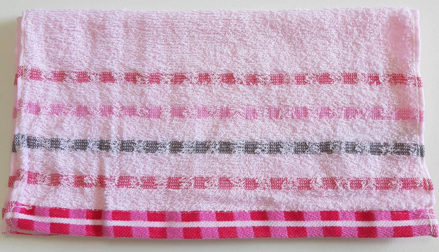彩條緞檔毛巾-粉色
