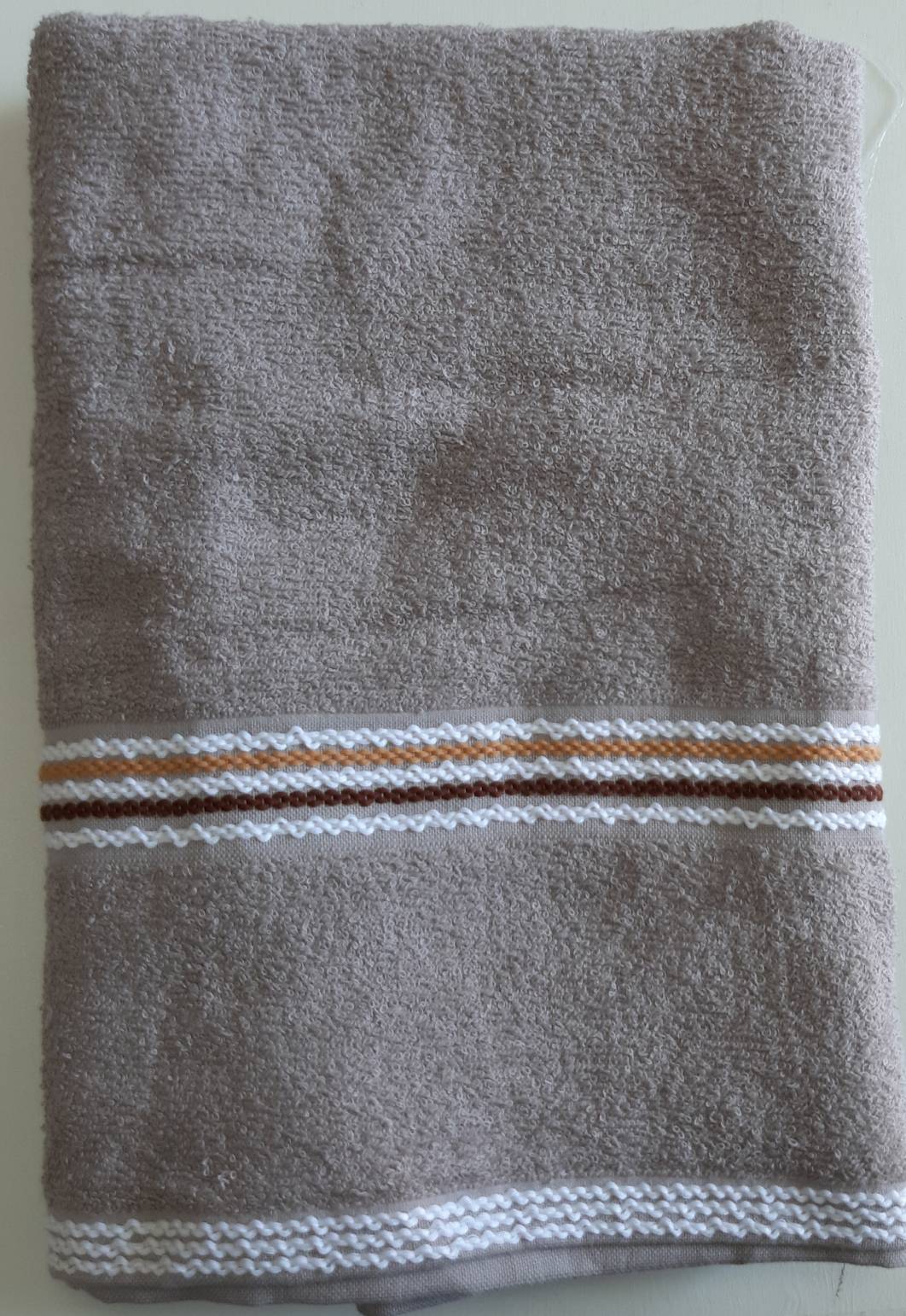 彩條緞檔浴巾-卡其色