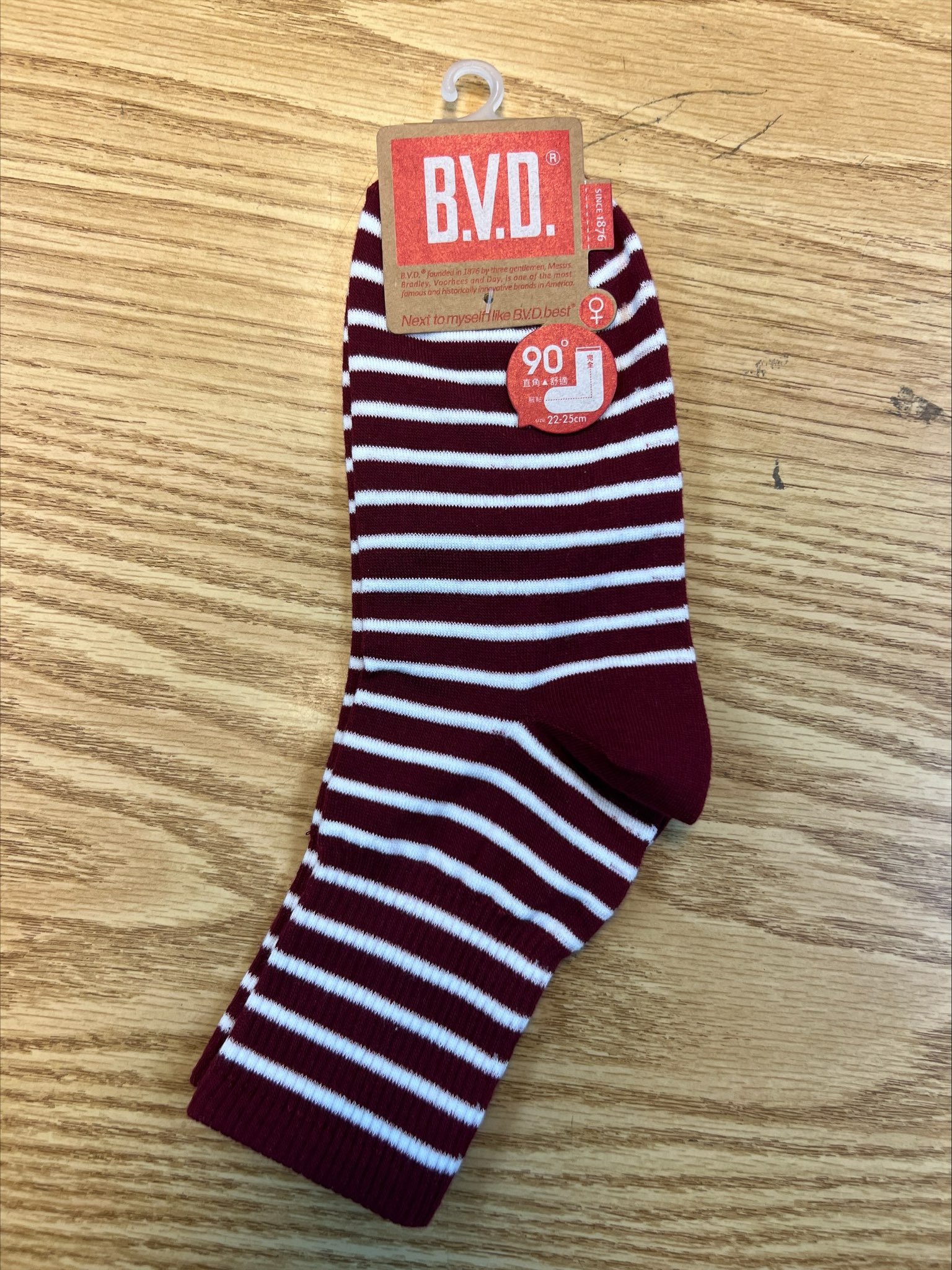 B.V.D.1/2條紋直角女襪