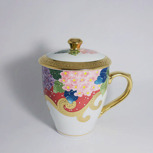 平口杯-局部鎏金繡球花
