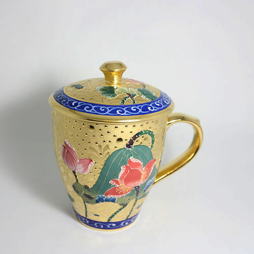 平口杯-全鎏金荷花