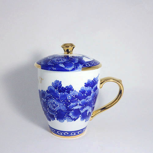 平口杯-青花牡丹
