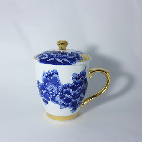 平口杯-局部鎏金青花牡丹