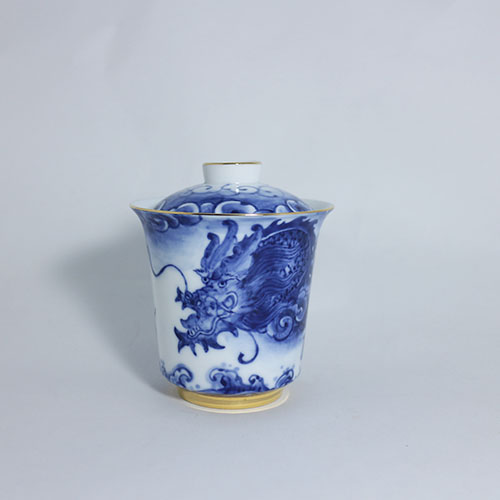 高蓋杯-青花龍