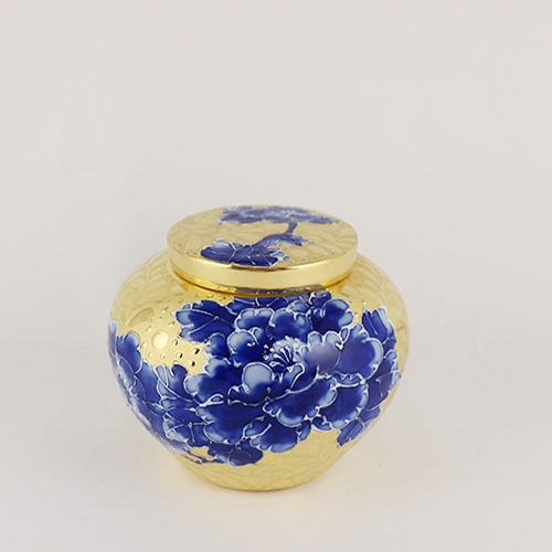 圓茶罐-全鎏金青花牡丹