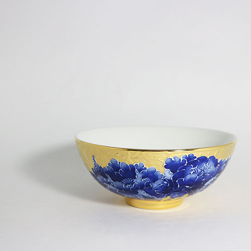 平口中碗-全鎏金青花牡丹