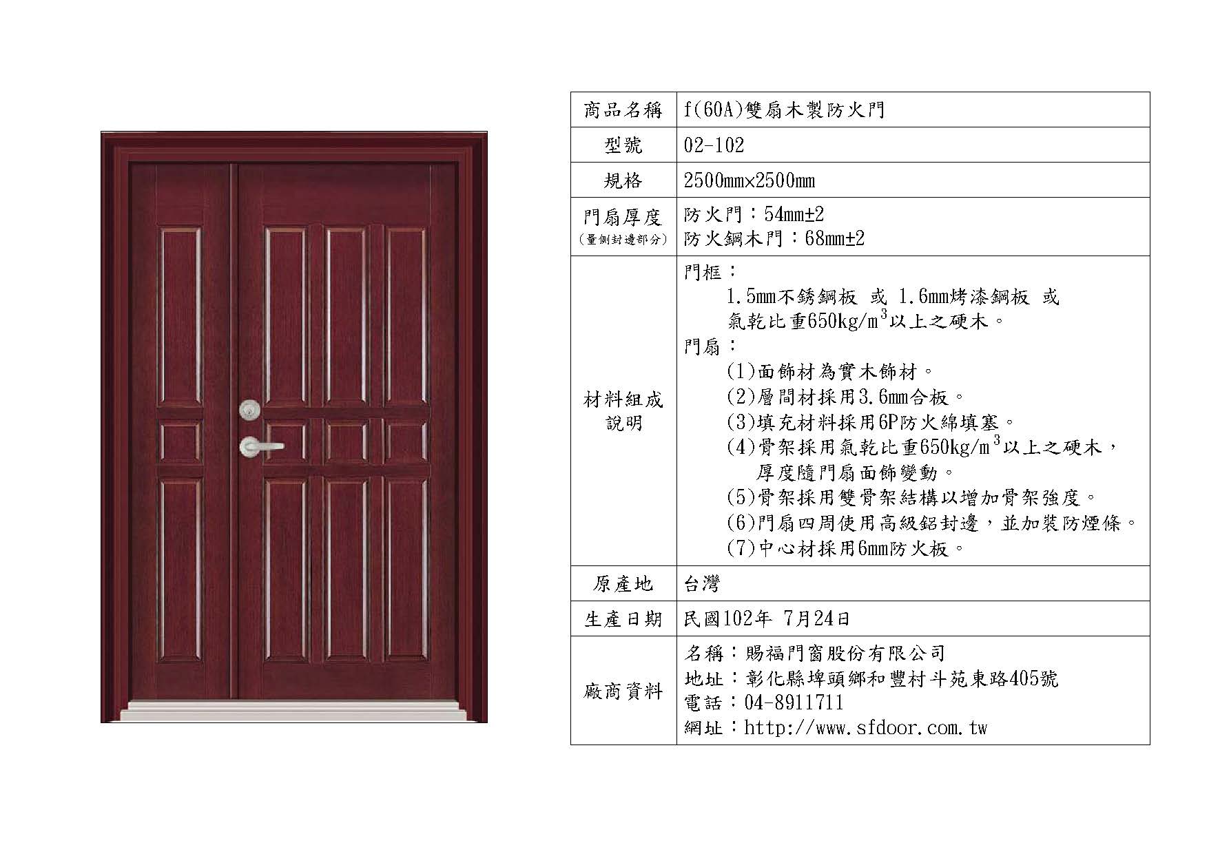 雙扇木製防火門