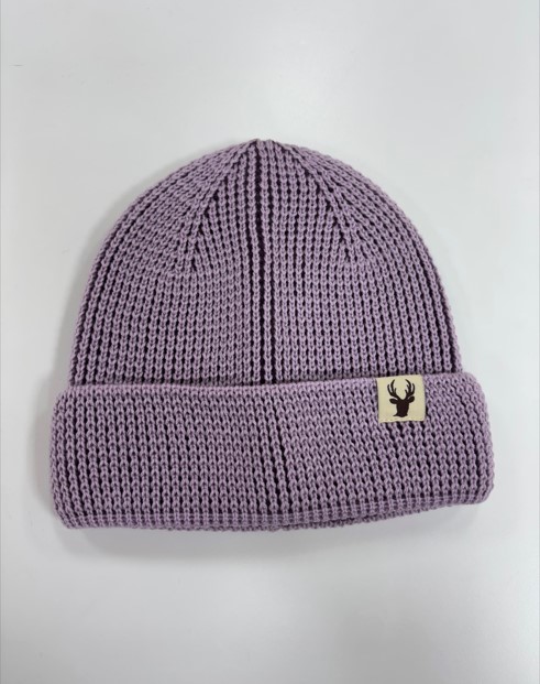 CB麋鹿織標雙色針織反摺帽-淺紫