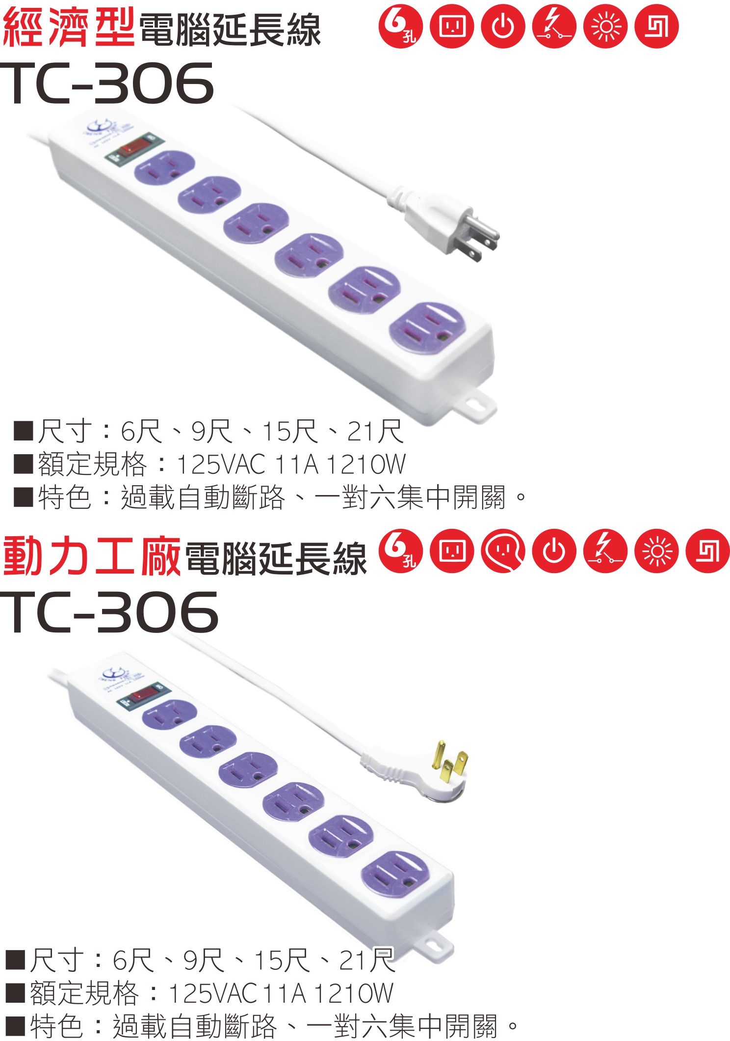 2極接地型125V轉接電源線組