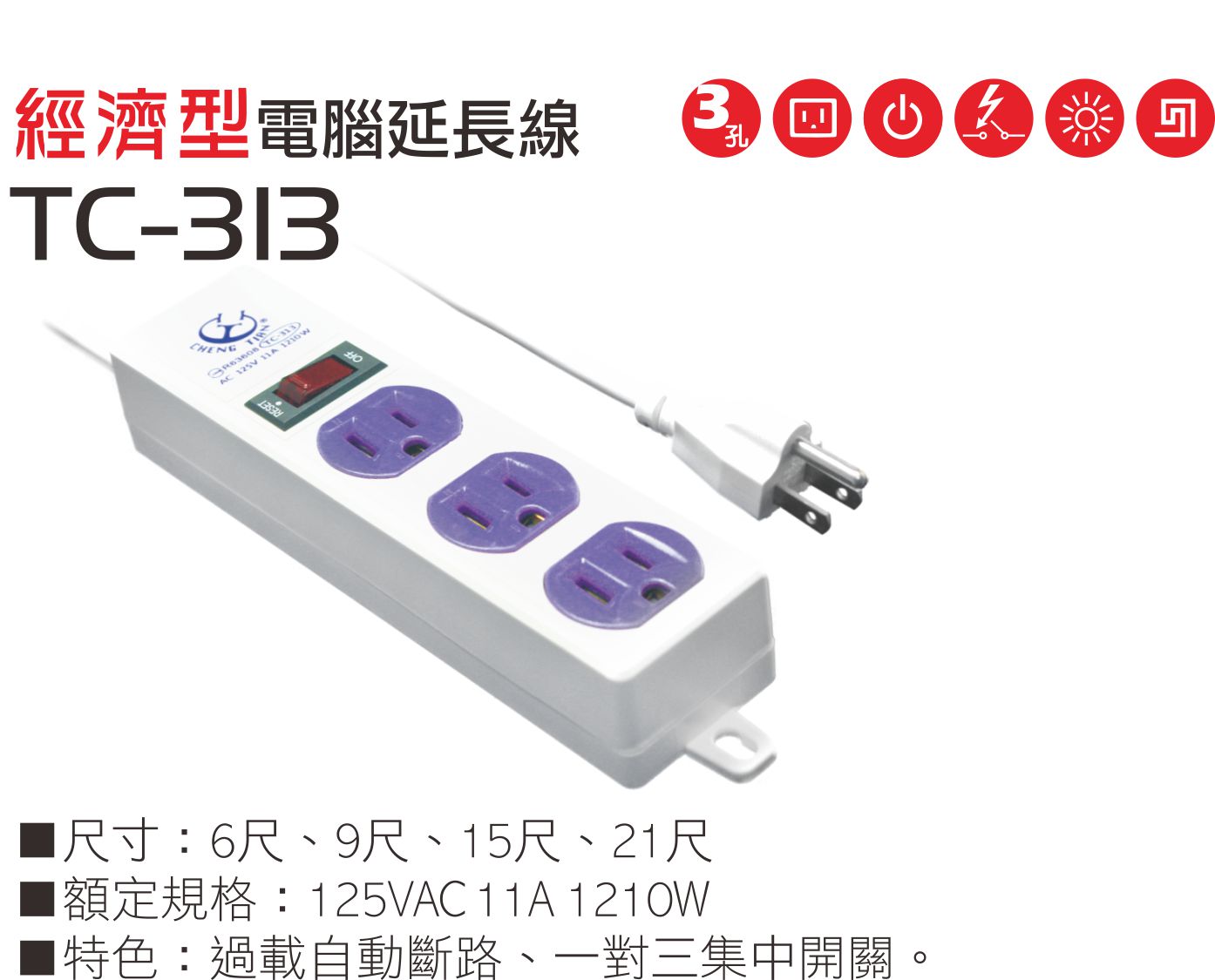 2極接地型125V轉接電源線組