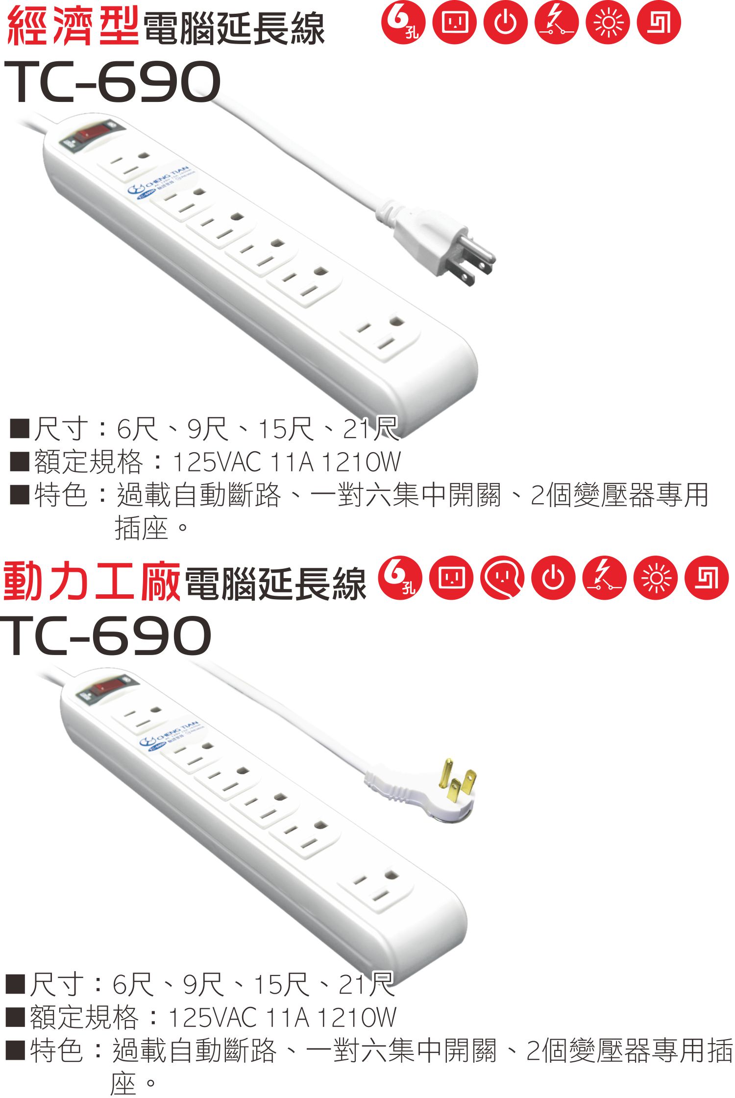 2極接地型125V轉接電源線組