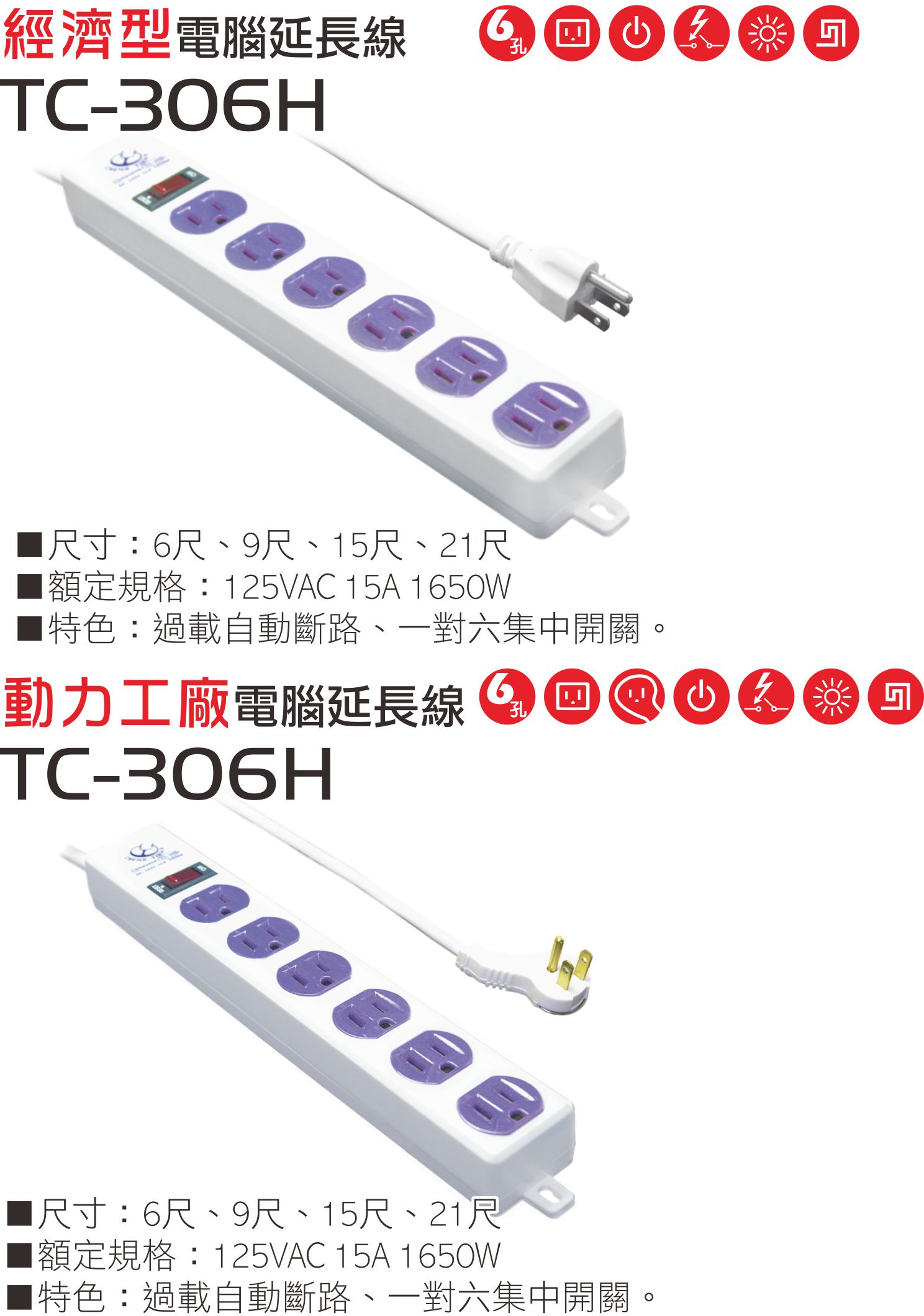 2極接地型125V轉接電源線組