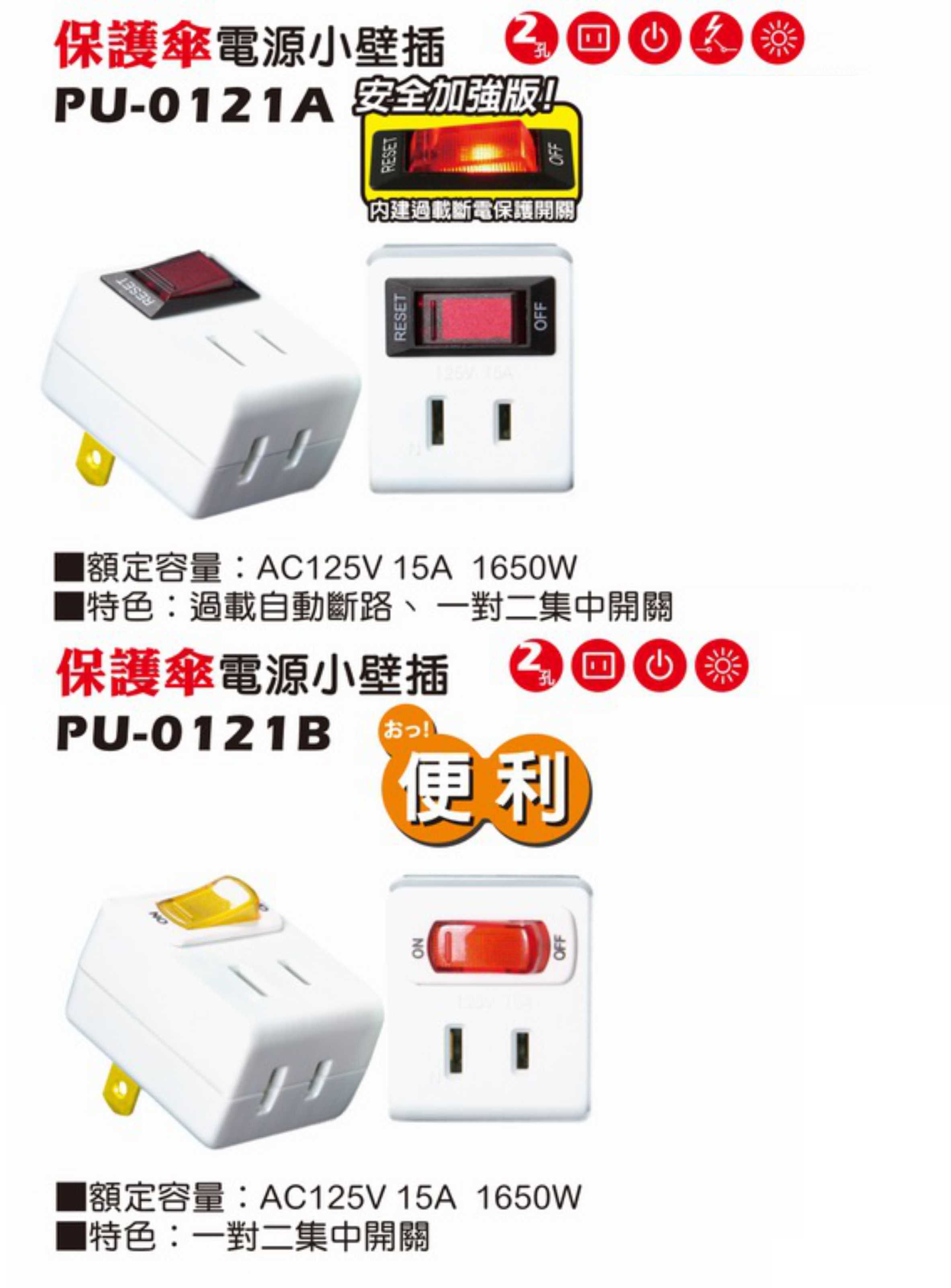 一般型二極15A 125V分接式插座